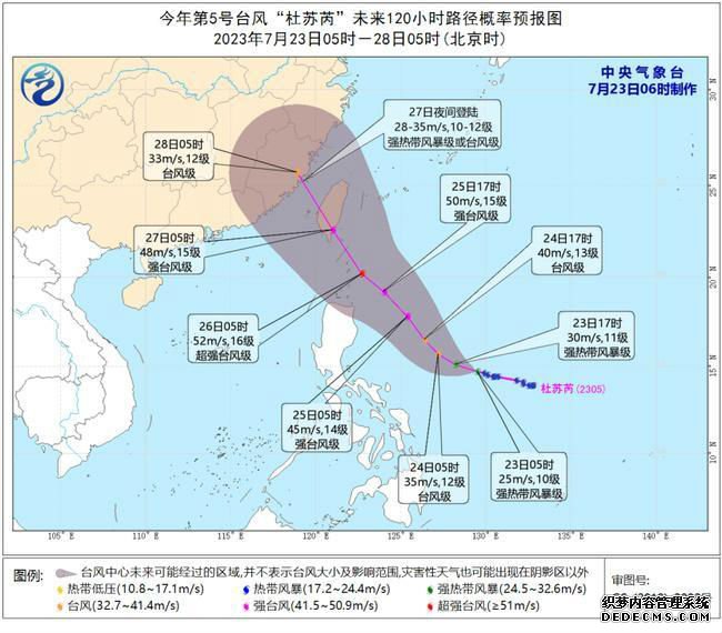 台风实时发布路径 今天第5号台风杜苏芮最新消息路径图