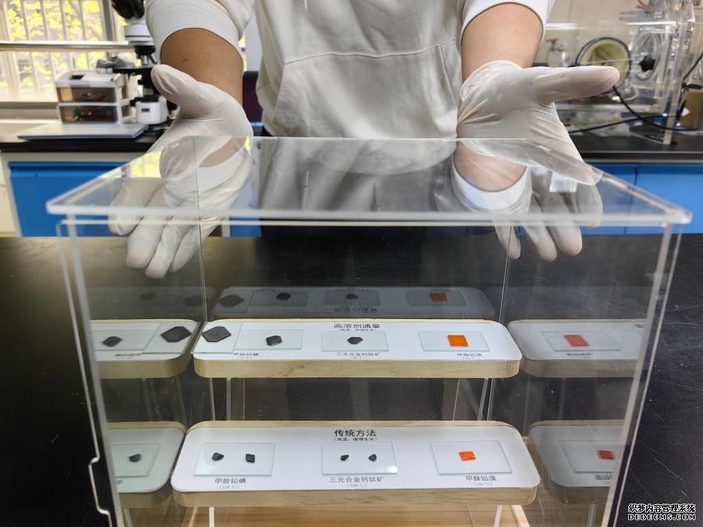 华东理工大学科研人员展示钙钛矿单晶晶片通用生长技术。新华社记者吴振东 摄